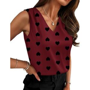 Zeagoo Women’s Silk Satin Camisole Tank Tops V Neck Pleated Dressy Casual Sleeveless Blouses Summer Business Work Shirts(Z – Heart)