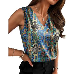 Zeagoo Women’s Silk Satin Camisole Tank Tops V Neck Pleated Dressy Casual Sleeveless Blouses Summer Business Work Shirts(Z – Mz779)