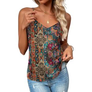 Zeagoo Women’s Silk Satin Tank Tops 2026 V Neck Adjustable Spaghetti Strap Sleeveless Camisole Summer Basic Blouse(Mz721)