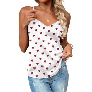 Zeagoo Women’s Silk Satin Tank Tops 2026 V Neck Adjustable Spaghetti Strap Sleeveless Camisole Summer Basic Blouse(Red Heart)