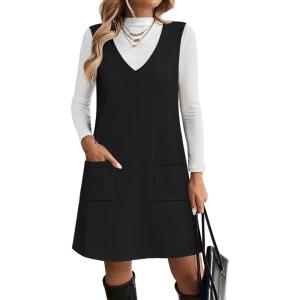 Zeagoo Women’s Sweater Vest Dresses for Women 2025 V Neck Sleeveless Knit Pullover Sweater with Pockets Fall Winter Outfits(Black)