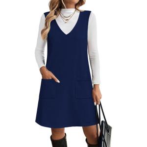 Zeagoo Women’s Sweater Vest Dresses for Women 2025 V Neck Sleeveless Knit Pullover Sweater with Pockets Fall Winter Outfits(Blue)