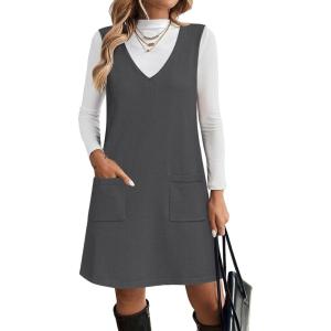 Zeagoo Women’s Sweater Vest Dresses for Women 2025 V Neck Sleeveless Knit Pullover Sweater with Pockets Fall Winter Outfits(Dark Grey)