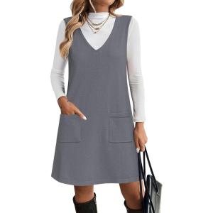 Zeagoo Women’s Sweater Vest Dresses for Women 2025 V Neck Sleeveless Knit Pullover Sweater with Pockets Fall Winter Outfits(Grey)