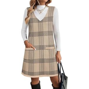 Zeagoo Women’s Sweater Vest Dresses for Women 2025 V Neck Sleeveless Knit Pullover Sweater with Pockets Fall Winter Outfits(Gw304)