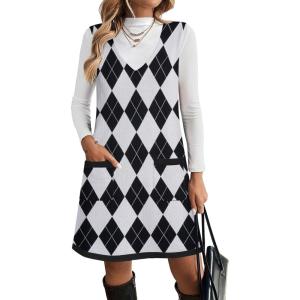 Zeagoo Women’s Sweater Vest Dresses for Women 2025 V Neck Sleeveless Knit Pullover Sweater with Pockets Fall Winter Outfits(Gz818)