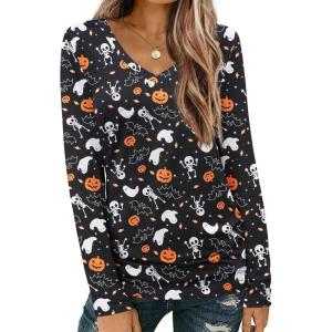 Zeagoo Womens T Shirts Long Sleeve V Neck Basic Tee Casual Loose Fit Soft Fall Tops Outfits 2026 S-XXL(Black Ghost)