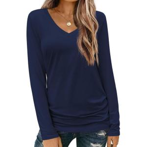 Zeagoo Womens T Shirts Long Sleeve V Neck Basic Tee Casual Loose Fit Soft Fall Tops Outfits 2026 S-XXL(Dark Blue)