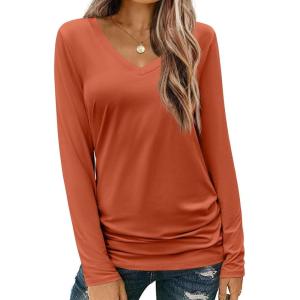 Zeagoo Womens T Shirts Long Sleeve V Neck Basic Tee Casual Loose Fit Soft Fall Tops Outfits 2026 S-XXL(Pumpkin)