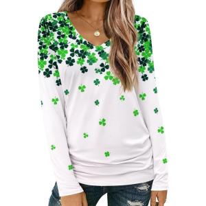 Zeagoo Womens T Shirts Long Sleeve V Neck Basic Tee Casual Loose Fit Soft Fall Tops Outfits 2026 S-XXL(Shamrock White)