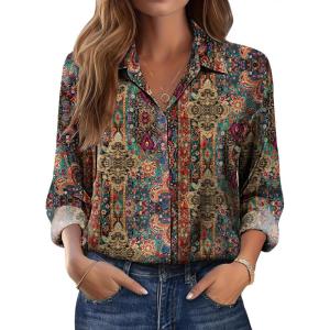 Zeagoo Womens Tops Long Sleeve Satin Silk Button Down Shirts Casual Business Dressy Blouses Fall Clothes(Multicolor 721)