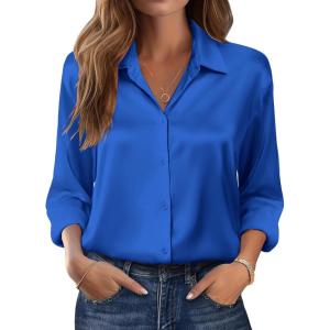 Zeagoo Womens Tops Long Sleeve Satin Silk Button Down Shirts Casual Business Dressy Blouses Fall Clothes(Royal Blue)