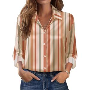 Zeagoo Womens Tops Long Sleeve Satin Silk Button Down Shirts Casual Business Dressy Blouses Fall Clothes(Stripes 720)
