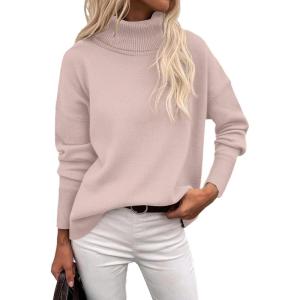 Zeagoo Women’s Turtleneck Sweater 2026 Fall Winter Chunky Knitted Pullover High Low Hem Trendy Basic Jumper Top(Apricot)