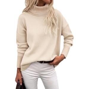 Zeagoo Women’s Turtleneck Sweater 2026 Fall Winter Chunky Knitted Pullover High Low Hem Trendy Basic Jumper Top(Beige)
