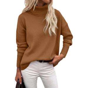 Zeagoo Women’s Turtleneck Sweater 2026 Fall Winter Chunky Knitted Pullover High Low Hem Trendy Basic Jumper Top(Brown)