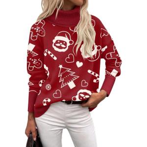 Zeagoo Women’s Turtleneck Sweater 2026 Fall Winter Chunky Knitted Pullover High Low Hem Trendy Basic Jumper Top(Christmas Pattern)