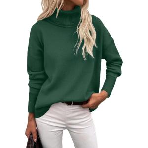 Zeagoo Women’s Turtleneck Sweater 2026 Fall Winter Chunky Knitted Pullover High Low Hem Trendy Basic Jumper Top(Green)