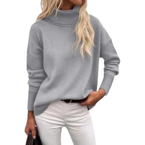 Zeagoo Women’s Turtleneck Sweater 2026 Fall Winter Chunky Knitted Pullover High Low Hem Trendy Basic Jumper Top(Grey)