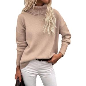Zeagoo Women’s Turtleneck Sweater 2026 Fall Winter Chunky Knitted Pullover High Low Hem Trendy Basic Jumper Top(Khaki)