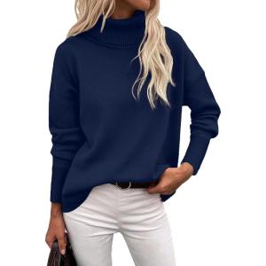 Zeagoo Women’s Turtleneck Sweater 2026 Fall Winter Chunky Knitted Pullover High Low Hem Trendy Basic Jumper Top(Navy Blue)