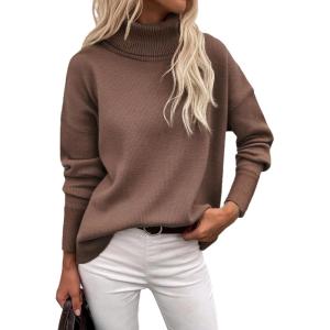 Zeagoo Women’s Turtleneck Sweater 2026 Fall Winter Chunky Knitted Pullover High Low Hem Trendy Basic Jumper Top(Nutmeg)