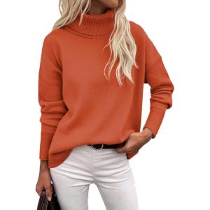 Zeagoo Women’s Turtleneck Sweater 2026 Fall Winter Chunky Knitted Pullover High Low Hem Trendy Basic Jumper Top(Orange)