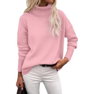 Zeagoo Women’s Turtleneck Sweater 2026 Fall Winter Chunky Knitted Pullover High Low Hem Trendy Basic Jumper Top(Pink)