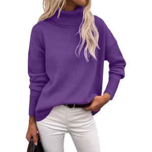 Zeagoo Women’s Turtleneck Sweater 2026 Fall Winter Chunky Knitted Pullover High Low Hem Trendy Basic Jumper Top(Purple)
