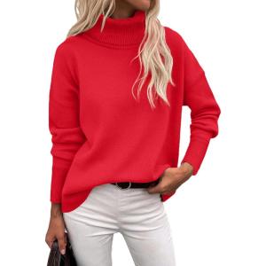 Zeagoo Women’s Turtleneck Sweater 2026 Fall Winter Chunky Knitted Pullover High Low Hem Trendy Basic Jumper Top(Red)
