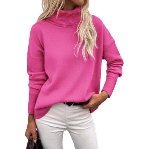 Zeagoo Women’s Turtleneck Sweater 2026 Fall Winter Chunky Knitted Pullover High Low Hem Trendy Basic Jumper Top(Rose)