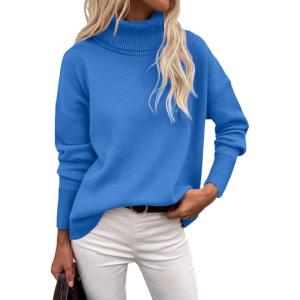 Zeagoo Women’s Turtleneck Sweater 2026 Fall Winter Chunky Knitted Pullover High Low Hem Trendy Basic Jumper Top(Sky Blue)