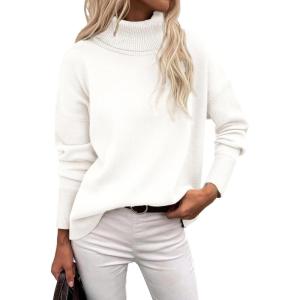 Zeagoo Women’s Turtleneck Sweater 2026 Fall Winter Chunky Knitted Pullover High Low Hem Trendy Basic Jumper Top(White)