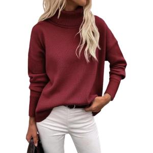 Zeagoo Women’s Turtleneck Sweater 2026 Fall Winter Chunky Knitted Pullover High Low Hem Trendy Basic Jumper Top(Wine Red)