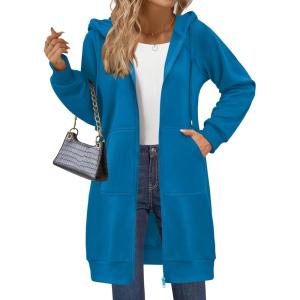 Zeagoo Women’s Zip Up Hoodies Long Sleeve Long Tunic Sweatshirts Oversized Fleece Casual 2025 Fall Jacket Coat with Pocket(Blue)