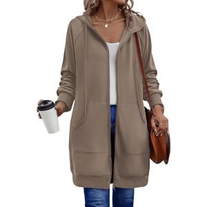 Zeagoo Women’s Zip Up Hoodies Long Sleeve Long Tunic Sweatshirts Oversized Fleece Casual 2025 Fall Jacket Coat with Pocket(Coffee Grey)