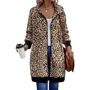 Zeagoo Women’s Zip Up Hoodies Long Sleeve Long Tunic Sweatshirts Oversized Fleece Casual 2025 Fall Jacket Coat with Pocket(Leopard Print)