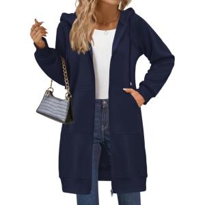 Zeagoo Women’s Zip Up Hoodies Long Sleeve Long Tunic Sweatshirts Oversized Fleece Casual 2025 Fall Jacket Coat with Pocket(Navy)