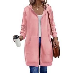 Zeagoo Women’s Zip Up Hoodies Long Sleeve Long Tunic Sweatshirts Oversized Fleece Casual 2025 Fall Jacket Coat with Pocket(Pink)