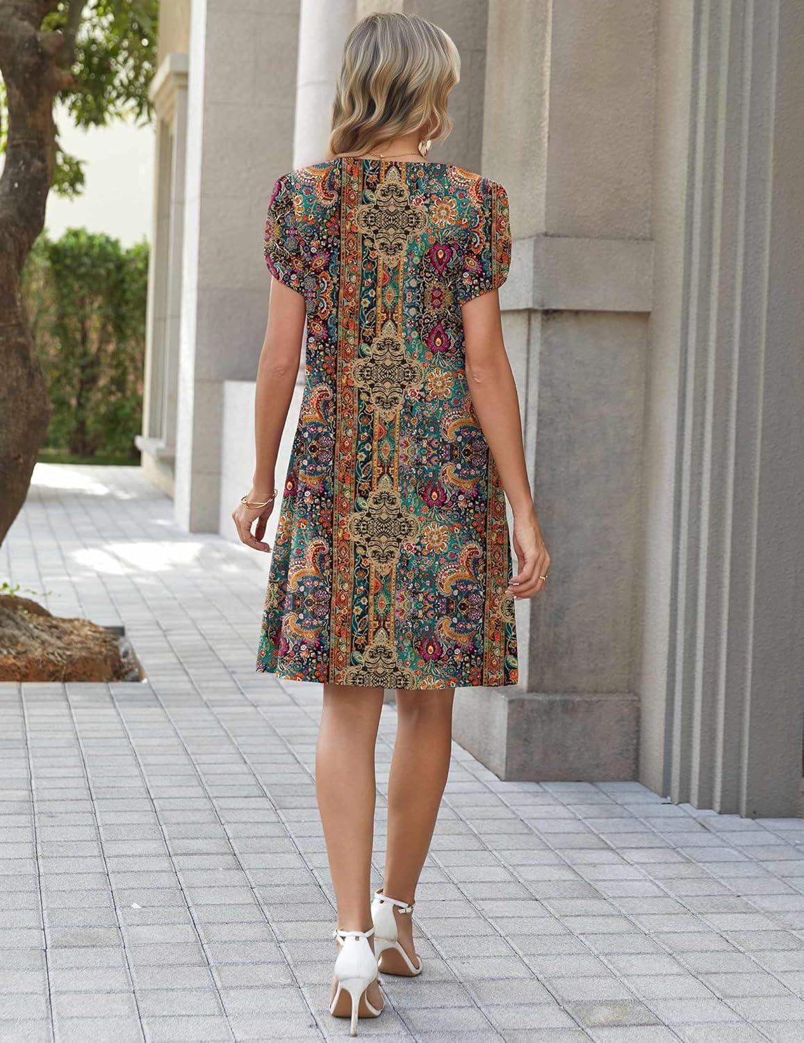 imageZEAGOO Summer Dresses for Women 2026 Sundress Short Petal Sleeve Dress with Pockets Floral Dresses for CasualFloralmz721