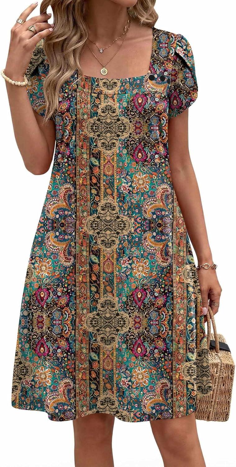 imageZEAGOO Summer Dresses for Women 2026 Sundress Short Petal Sleeve Dress with Pockets Floral Dresses for CasualFloralmz721