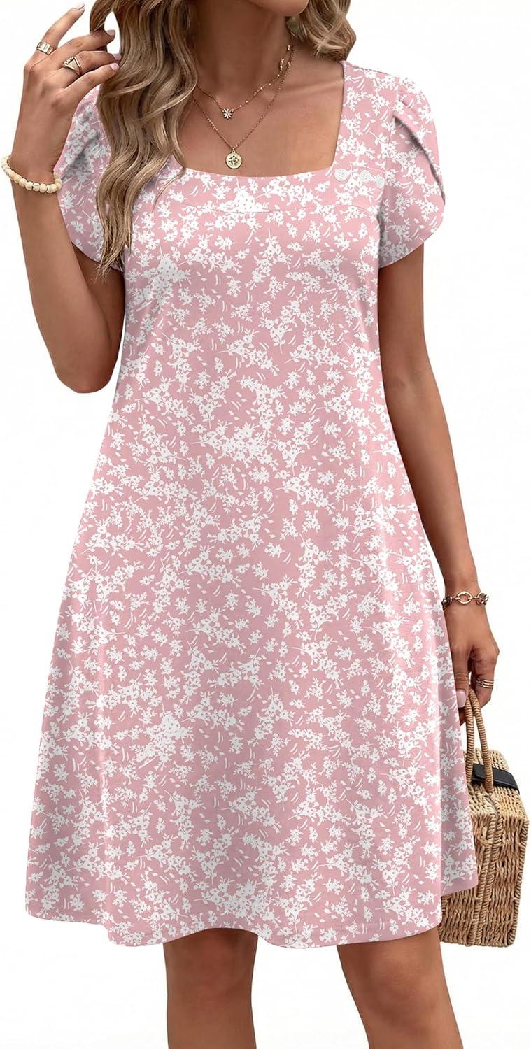 imageZEAGOO Summer Dresses for Women 2026 Sundress Short Petal Sleeve Dress with Pockets Floral Dresses for CasualFloralxh530