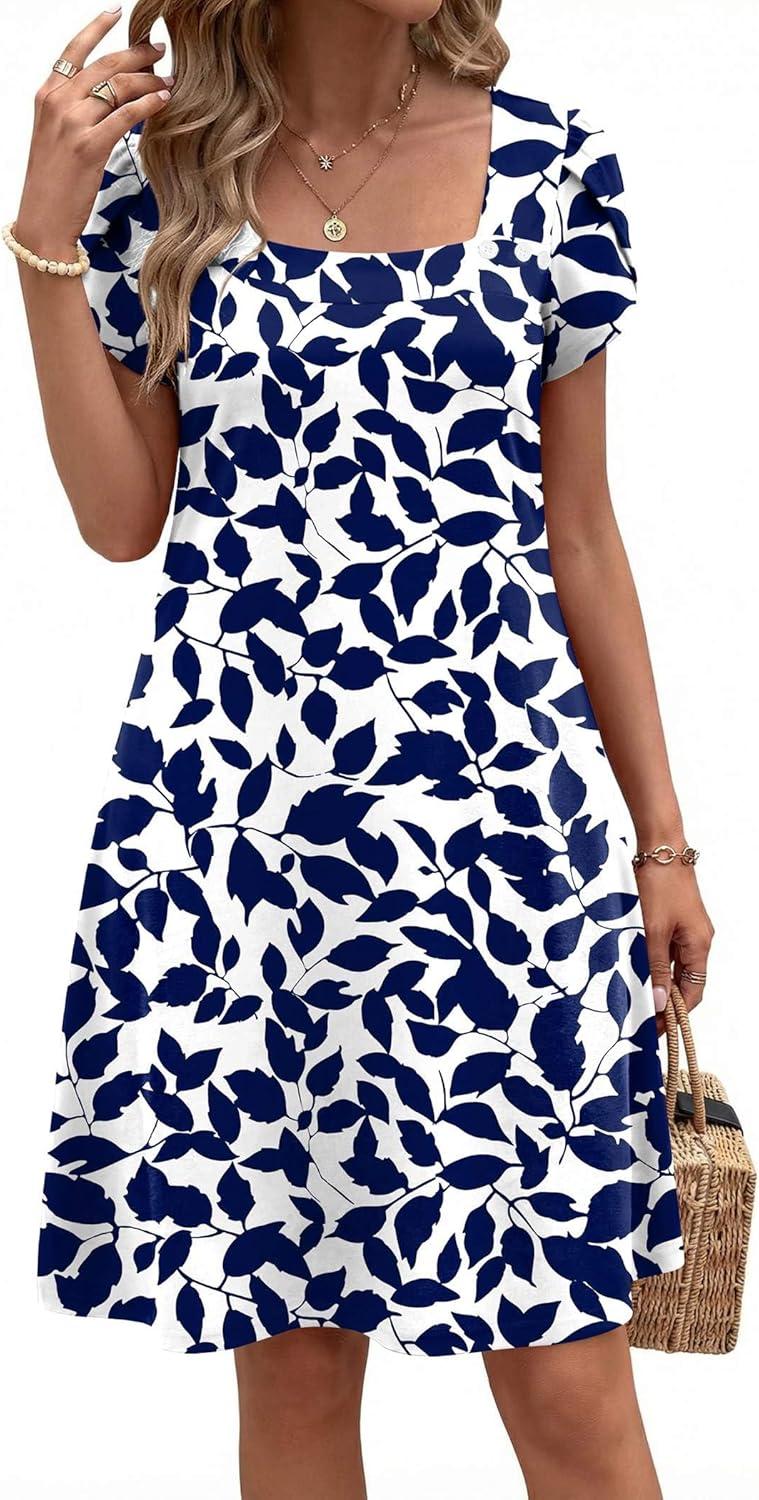 imageZEAGOO Summer Dresses for Women 2026 Sundress Short Petal Sleeve Dress with Pockets Floral Dresses for CasualFloralzw522