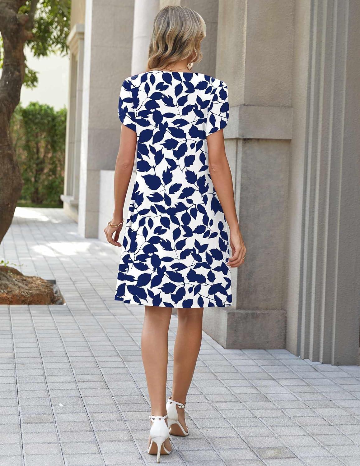 imageZEAGOO Summer Dresses for Women 2026 Sundress Short Petal Sleeve Dress with Pockets Floral Dresses for CasualFloralzw522