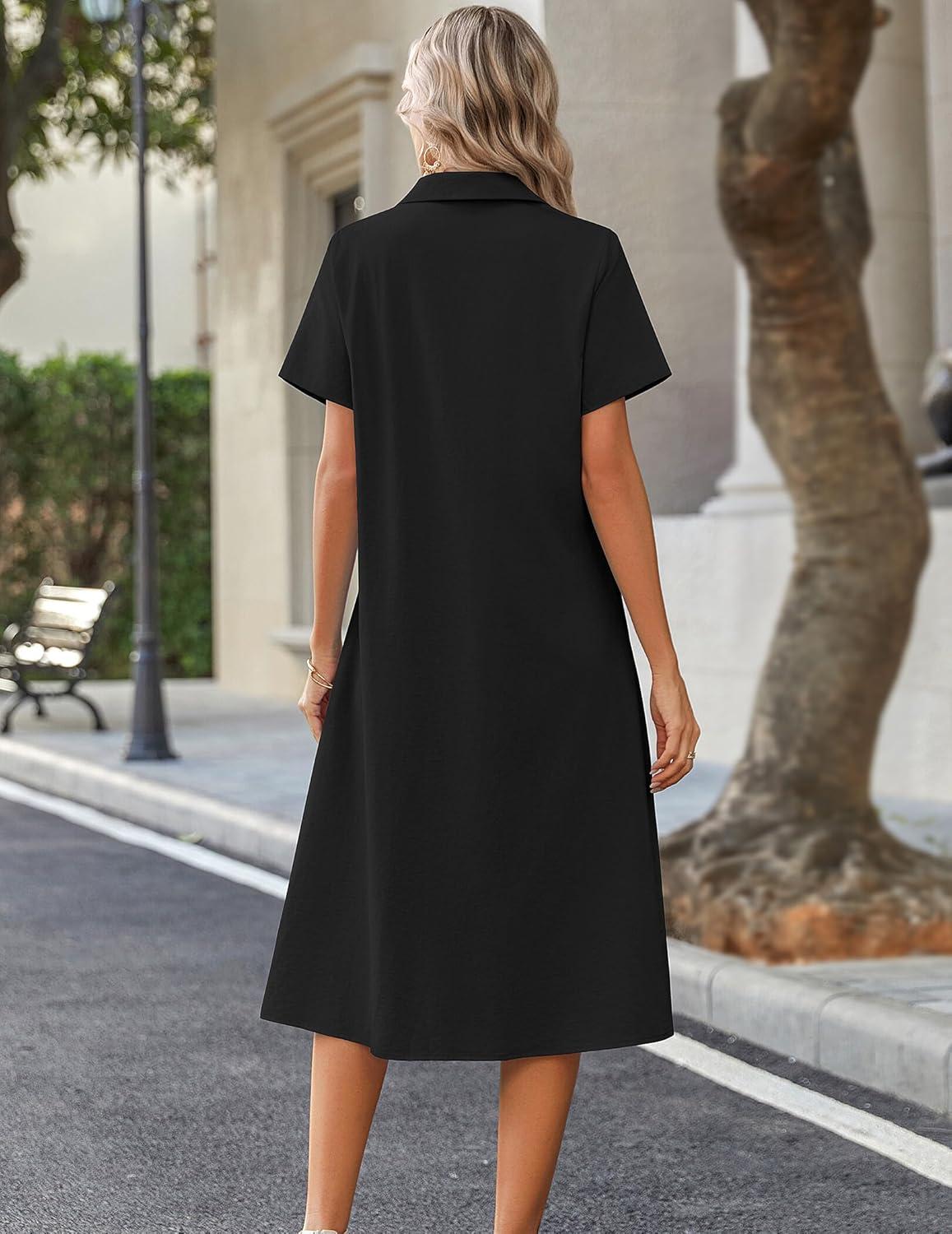 imageZeagoo Summer Dresses for Women 2026 Button Down Shirt Dresses Aline Long Sundress Short Sleeve Beach Travel Cover UpBlack
