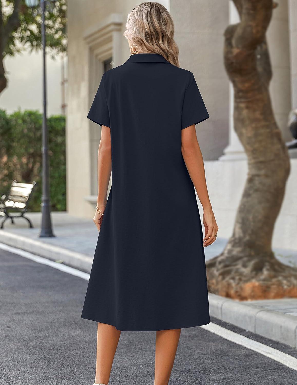 imageZeagoo Summer Dresses for Women 2026 Button Down Shirt Dresses Aline Long Sundress Short Sleeve Beach Travel Cover UpBlue
