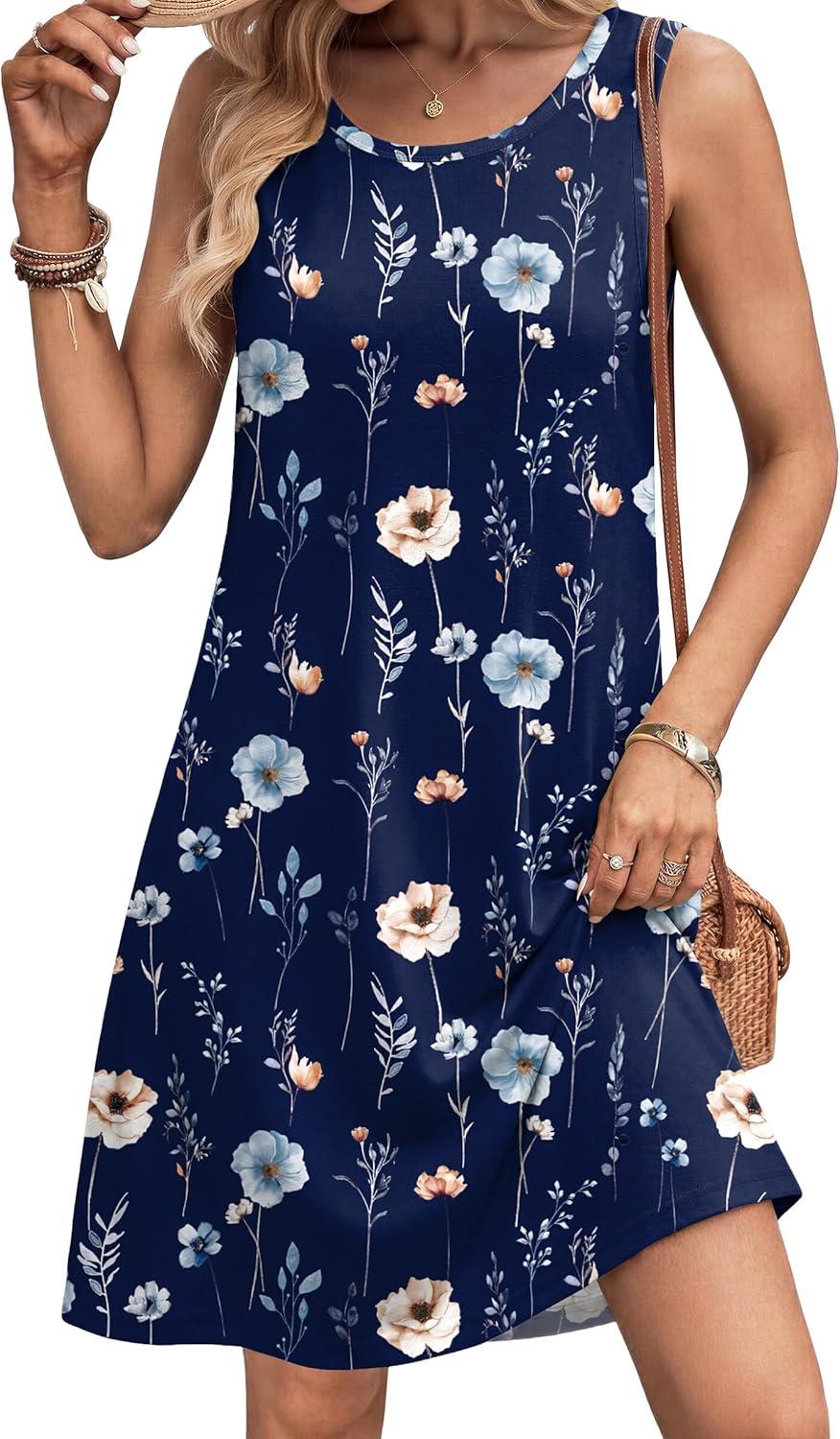imageZeagoo Summer Dresses for Women 2026 Sleeveless Casual Floral Tshirt Sundress with Pockets Loose Tank Beach DressNavy Printbf318