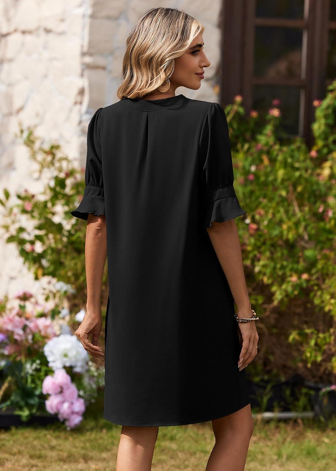 imageZeagoo Summer Dresses for Women 2026 V Neck Ruffle Sleeve Casual Shift Dress Hawaiian Sundress Beach Vacation ClothesBlack