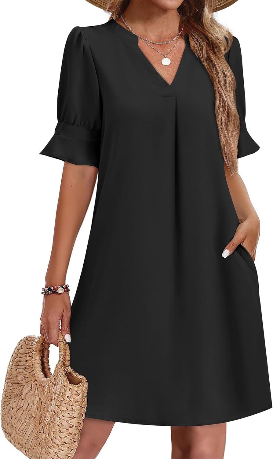 imageZeagoo Summer Dresses for Women 2026 V Neck Ruffle Sleeve Casual Shift Dress Hawaiian Sundress Beach Vacation ClothesBlack