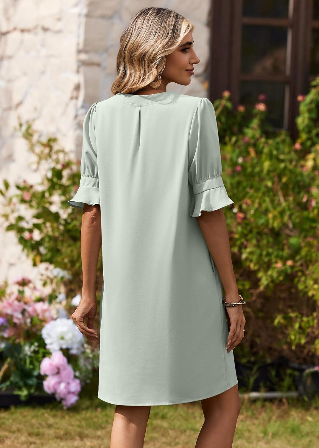 imageZeagoo Summer Dresses for Women 2026 V Neck Ruffle Sleeve Casual Shift Dress Hawaiian Sundress Beach Vacation ClothesGreen